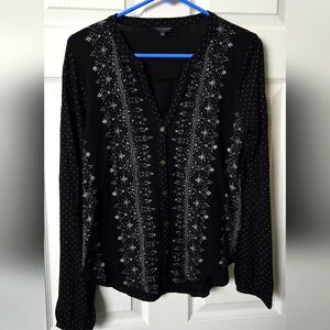 Lucky Brand Black and White Intricate Design In Black/WhiteTop In Size S